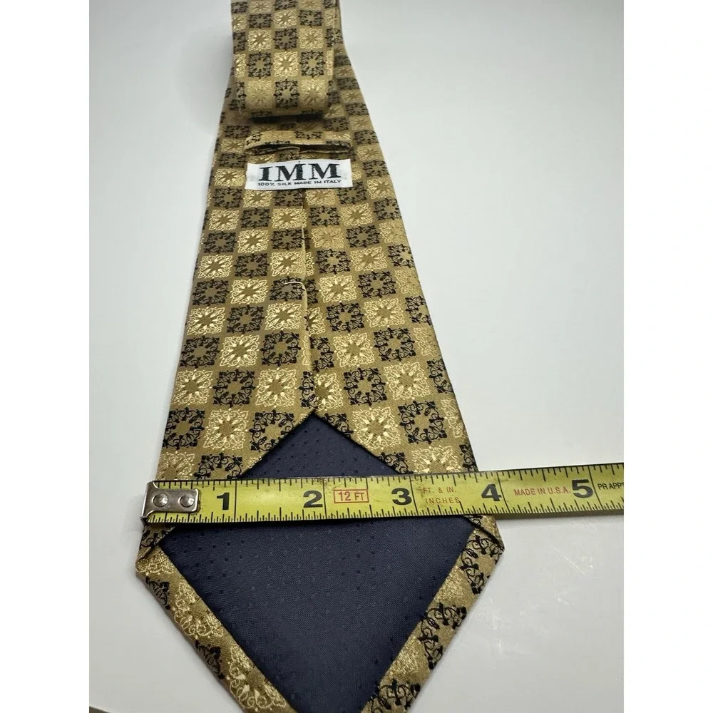 IMM Silk Tie Made‎ In Italy Geometric Gold / Black accent Cream
